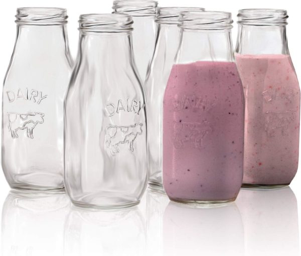 Circleware_Country_Milk_Bottles_Set_of_6_Drinking_Glasses_Home_and_Kitchen_Dairy_Cow_Glassware_for_Water_ Circleware Country Milk Bottles Set