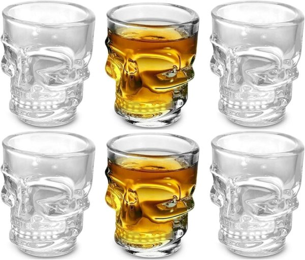 Circleware_Skull_Face_Heavy_Base_Whiskey_Shot Glasses,_Set_of_6_ Circleware Skull Face Whiskey Shot